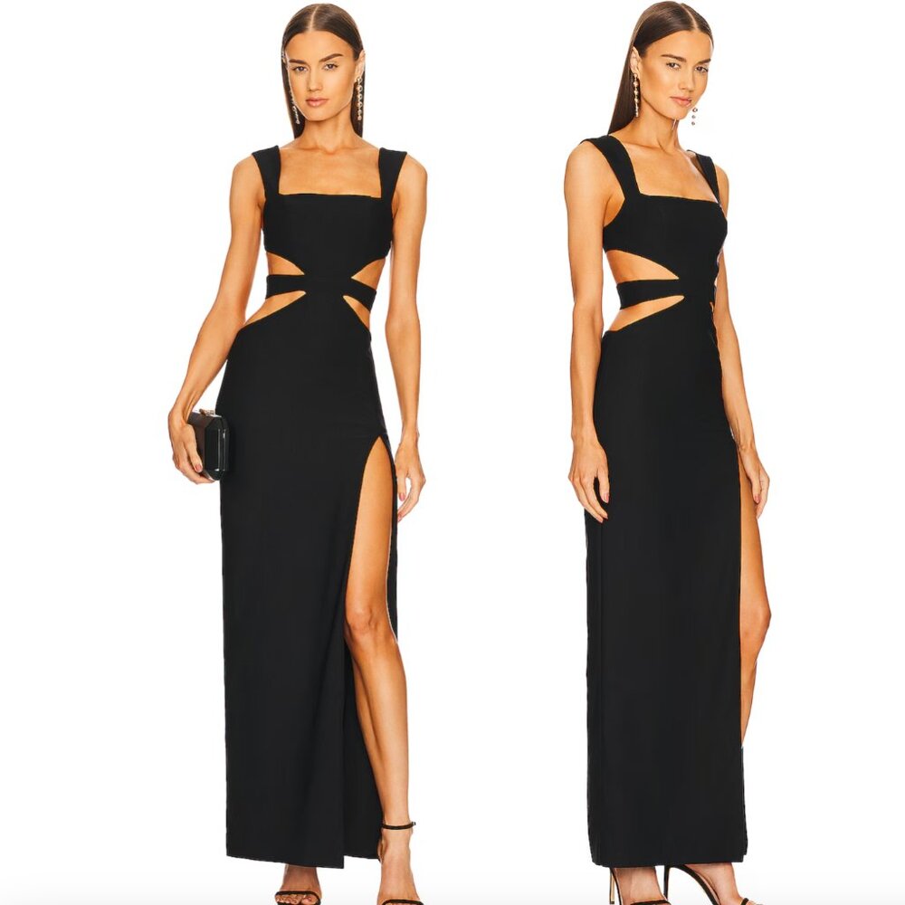Black Cutout Maxi Dress with Thigh Slit
